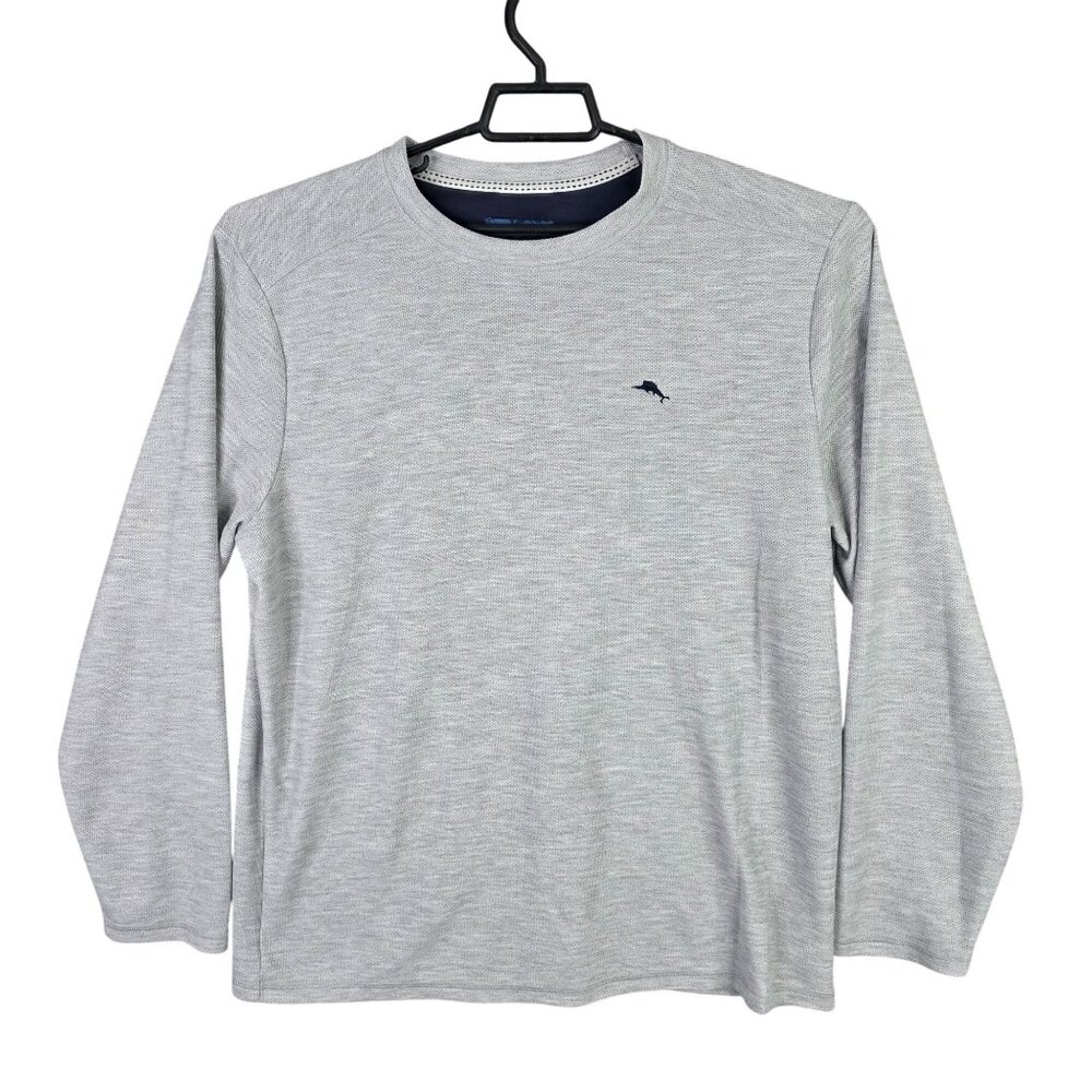 Mens Tommy Bahama Gray Shirt Long Sleeve Crewneck Polyester Rayon Blend Size L